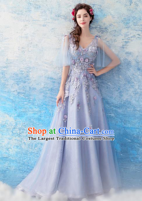 Top Grade Compere Blue Formal Dress Handmade Catwalks Angel Full Dress for Women