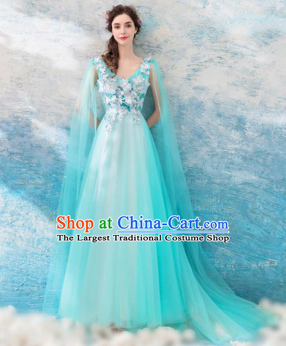 Top Grade Compere Green Veil Formal Dress Handmade Catwalks Angel Full Dress for Women