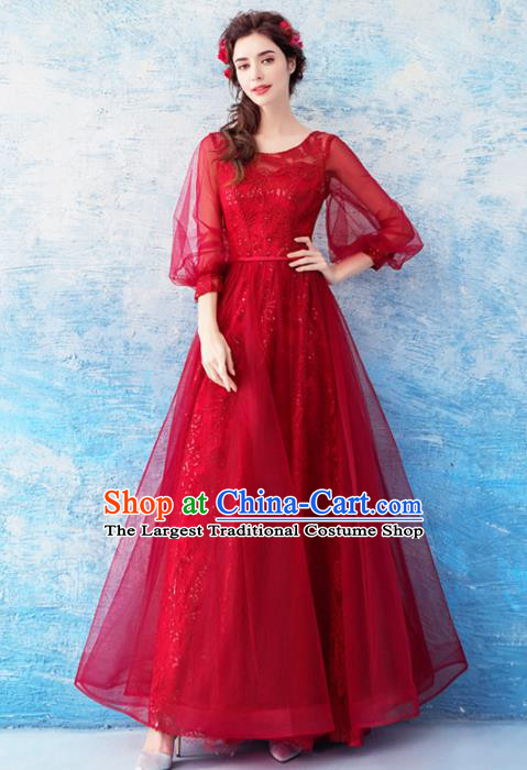 Handmade Princess Red Wedding Dress Top Grade Fancy Wedding Gown for Women