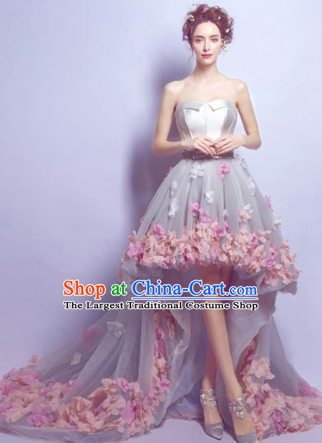 Top Grade Grey Veil Trailing Formal Dress Compere Costume Catwalks Evening Dress for Women