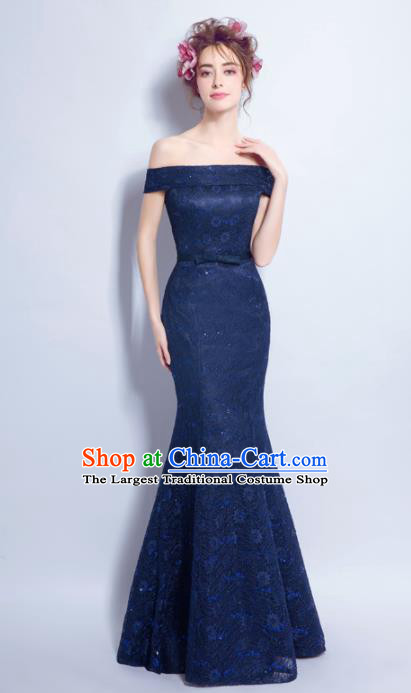 Top Grade Compere Navy Formal Dress Catwalks Evening Dress for Women