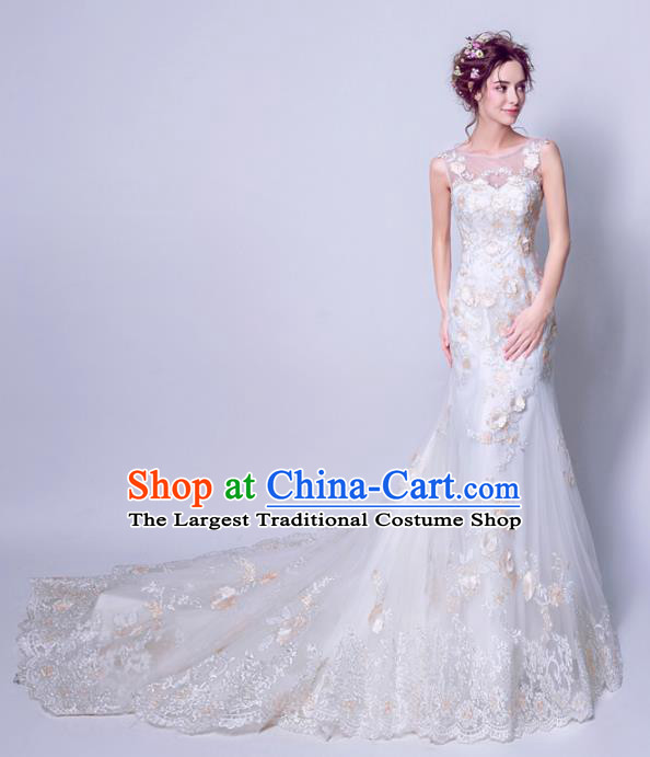 Handmade Bride Lace Trailing Wedding Dress Princess Costume Fancy Wedding Gown for Women