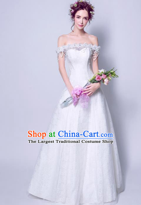 Handmade Bride Off Shoulder Wedding Dress Princess Costume Fancy Wedding Gown for Women