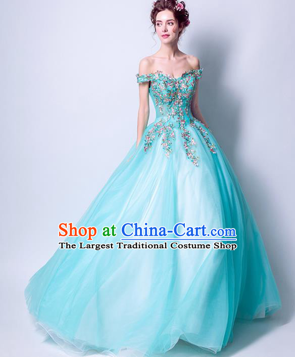 Handmade Bride Blue Veil Wedding Dress Princess Costume Fancy Wedding Gown for Women