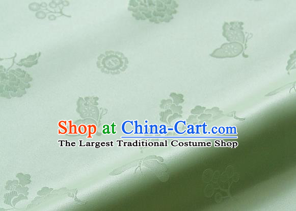 Asian Korean Traditional Light Green Brocade Fabric Classical Butterfly Peony Pattern Silk Fabric Hanbok Silk Material