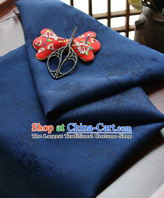 Asian Korean Traditional Deep Blue Tajung Fabric Classical Pattern Thin Tough Silk Fabric Hanbok Silk Material