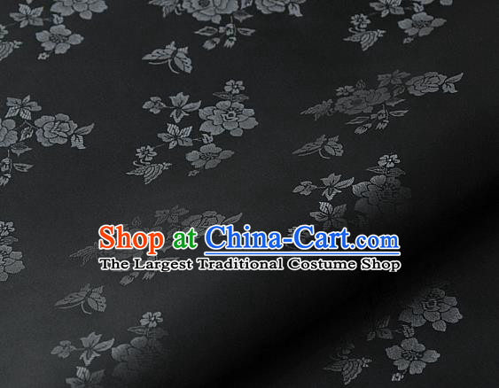 Asian Traditional Classical Peony Pattern Palace Drapery Korean Hanbok Black Brocade Satin Fabric