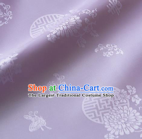 Asian Traditional Palace Drapery Korean Hanbok Royal Butterfly Pattern Lilac Brocade Satin Fabric
