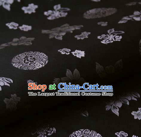 Asian Korean Ancient Costume Black Brocade Traditional Palace Pattern Satin Fabric Silk Fabric Material