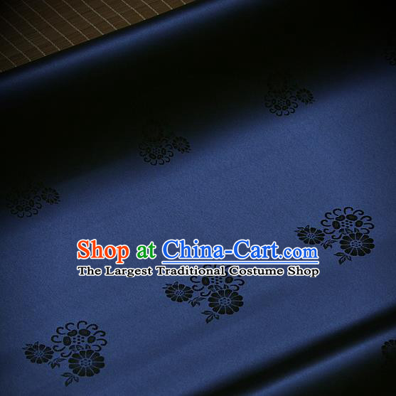 Asian Traditional Navy Satin Classical Pattern Drapery Korean Hanbok Palace Brocade Silk Fabric