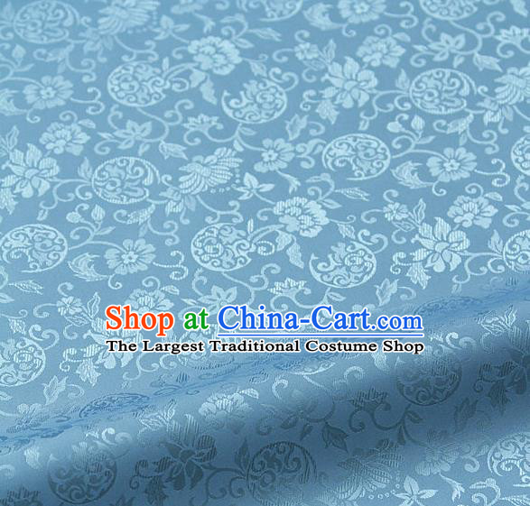 Traditional Asian Light Blue Satin Classical Pattern Drapery Korean Hanbok Palace Brocade Silk Fabric