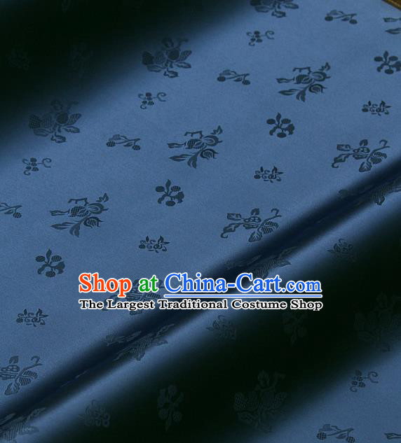 Traditional Asian Navy Satin Classical Pattern Drapery Korean Hanbok Palace Brocade Silk Fabric