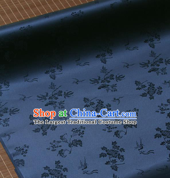 Traditional Asian Classical Grape Pattern Navy Brocade Drapery Korean Hanbok Palace Satin Silk Fabric