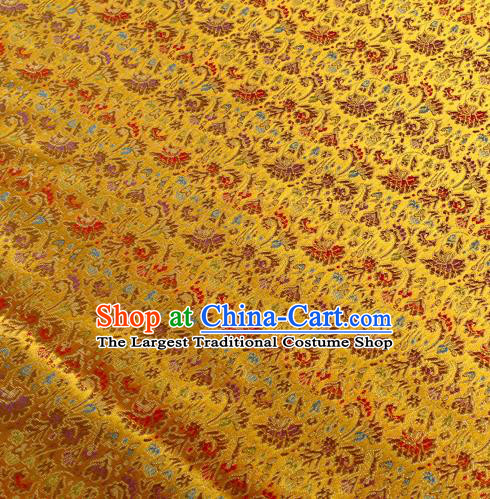 Chinese Traditional Golden Brocade Fabric Tang Suit Classical Cockscomb Flower Pattern Design Tang Suit Silk Material Satin Drapery