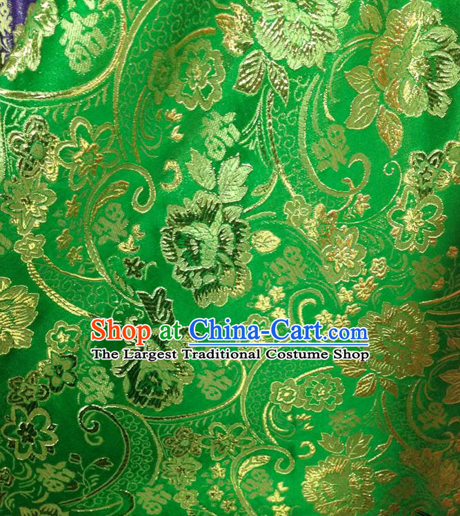 Chinese Traditional Green Brocade Fabric Tang Suit Classical Peony Flowers Pattern Design Silk Material Satin Drapery