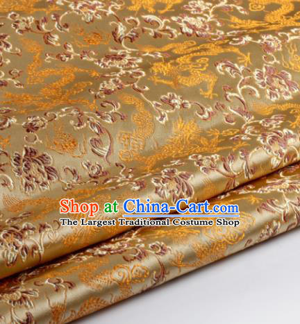 Chinese Traditional Deep Golden Brocade Fabric Tang Suit Classical Dragons Pattern Design Silk Material Satin Drapery