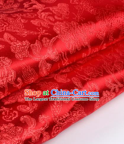 Chinese Traditional Red Brocade Fabric Tang Suit Classical Dragons Pattern Design Silk Material Satin Drapery