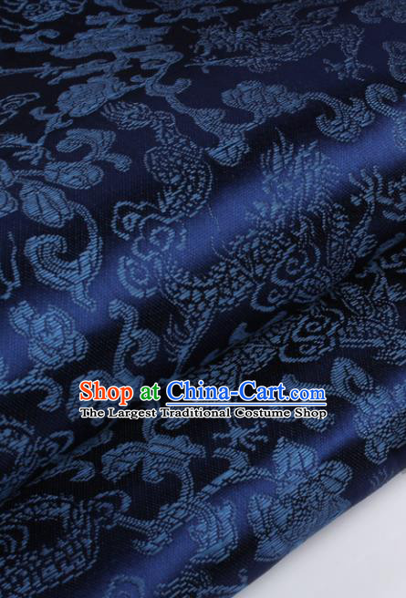 Chinese Traditional Navy Brocade Fabric Tang Suit Classical Dragons Pattern Design Silk Material Satin Drapery