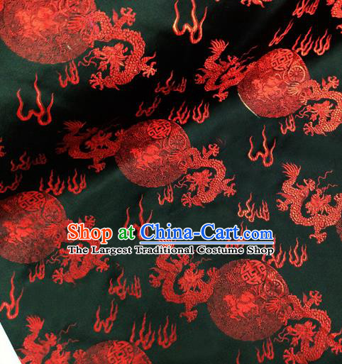 Chinese Traditional Atrovirens Brocade Fabric Tang Suit Classical Dragons Pattern Design Silk Material Satin Drapery