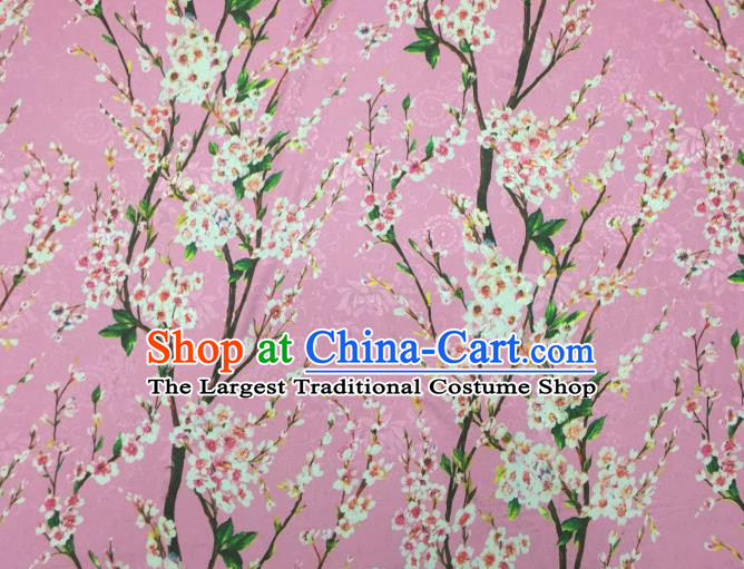 Chinese Traditional Apparel Fabric Printing Peach Blossom Pink Brocade Classical Pattern Design Silk Material Satin Drapery