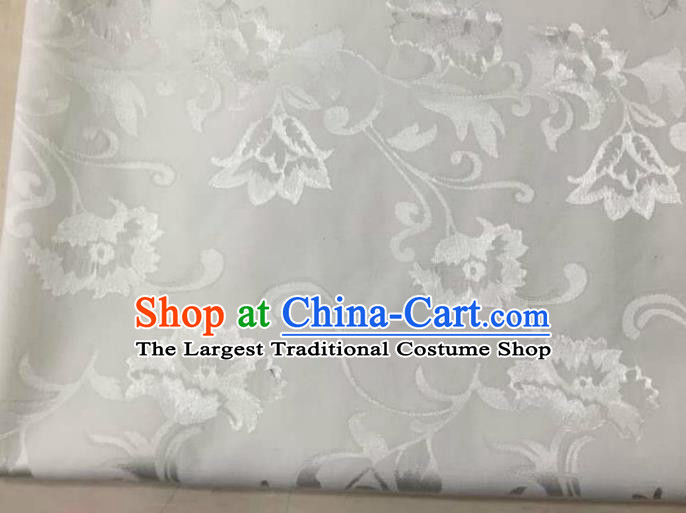 Chinese Traditional Apparel Fabric White Brocade Classical Pattern Design Silk Material Satin Drapery