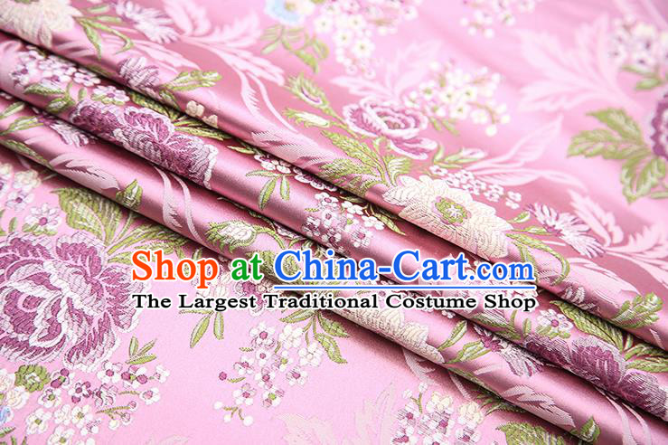 Chinese Traditional Bride Apparel Fabric Pink Brocade Classical Peony Pattern Design Material Satin Drapery