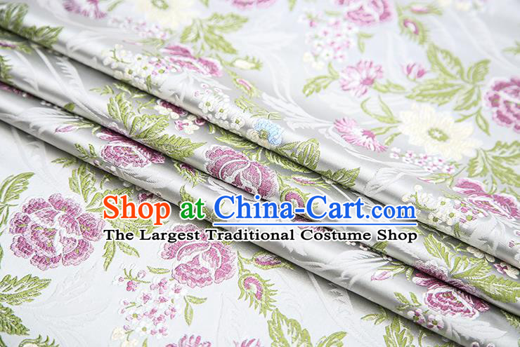 Chinese Traditional Bride Apparel Fabric White Brocade Classical Peony Pattern Design Material Satin Drapery