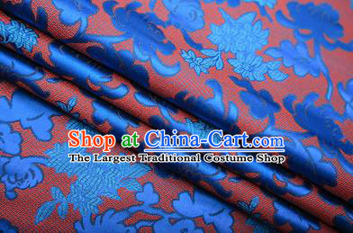 Chinese Traditional Apparel Blue Brocade Fabric Classical Peony Chrysanthemum Pattern Design Material Satin Drapery