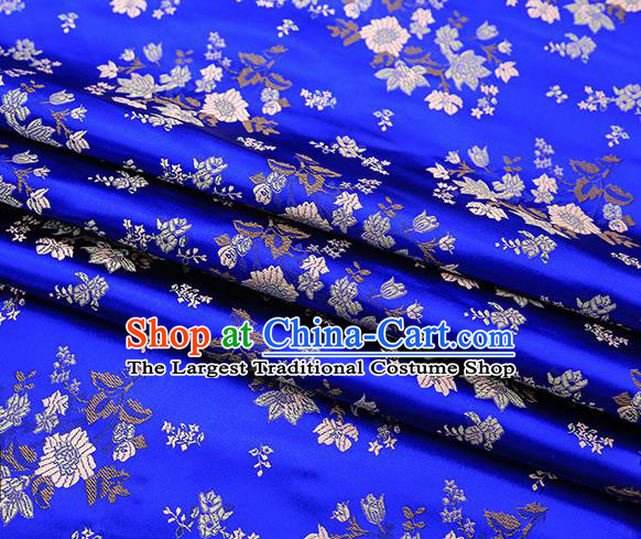 Traditional Chinese Royalblue Brocade Fabric Tang Suit Classical Petunia Pattern Design Satin Material Drapery