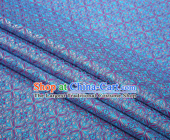 Top Grade Chinese Traditional Blue Brocade Fabric Tang Suit Satin Material Classical Pattern Design Drapery