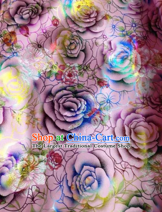 Chinese Traditional Pink Brocade Satin Fabric Tang Suit Material Classical Roses Pattern Design Drapery