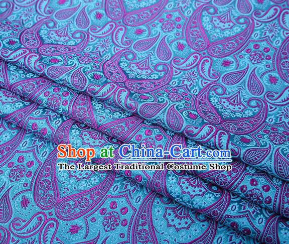 Chinese Traditional Light Blue Satin Fabric Tang Suit Brocade Classical Loquat Flower Pattern Design Material Drapery