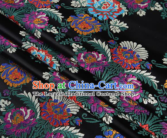 Top Grade Chinese Traditional Black Satin Fabric Tang Suit Brocade Classical Embroidery Flower Pattern Design Material Drapery