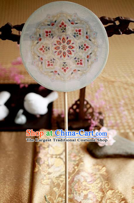 Chinese Ancient Handmade Palace Fans Traditional Hanfu White Embroidered Round Fans for Women