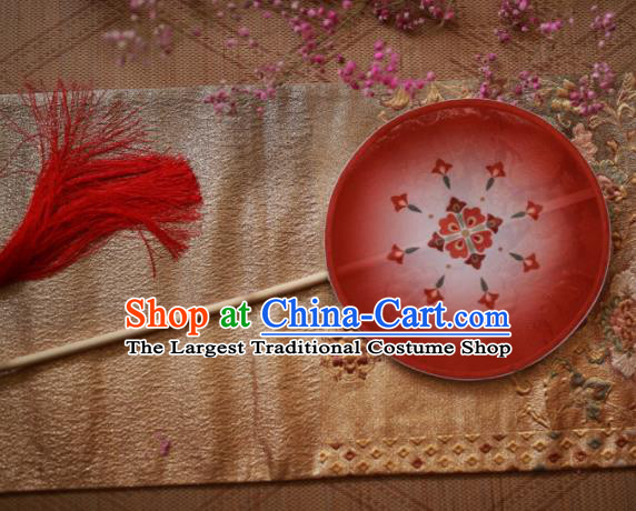 Chinese Ancient Handmade Palace Fans Traditional Hanfu Printing Red Round Fans for Women