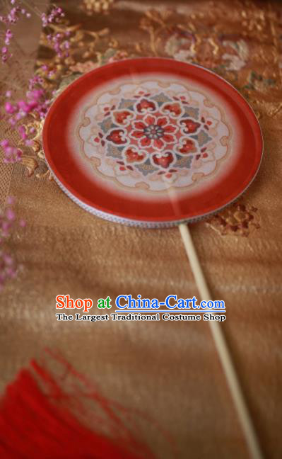 Chinese Ancient Handmade Red Palace Fans Traditional Hanfu Round Fans for Women