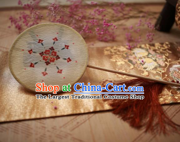 Chinese Ancient Handmade Beige Palace Fans Traditional Hanfu Round Fans for Women