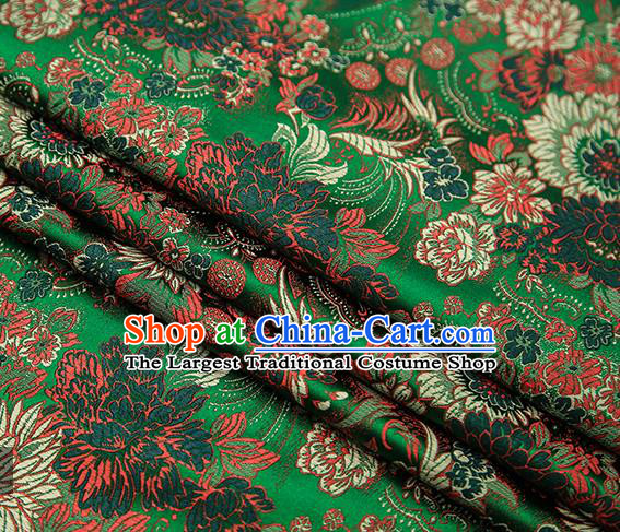 Chinese Traditional Tang Suit Green Brocade Fabric Classical Chrysanthemum Pattern Design Material Satin Drapery