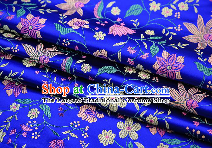 Traditional Chinese Royalblue Satin Tang Suit Brocade Fabric Classical Flowers Pattern Design Silk Material Drapery