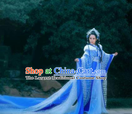 Asian Chinese Cosplay Princess Hanfu Dress Ancient Imperial Consort Embroidered Costumes and Headpiece Complete Set