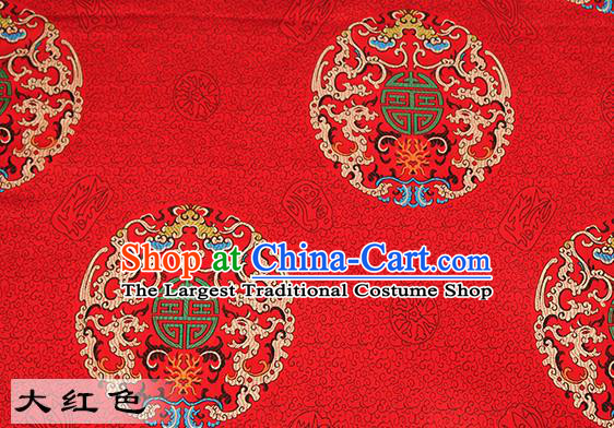 Chinese Traditional Red Satin Classical Dragons Pattern Design Brocade Fabric Tang Suit Material Drapery