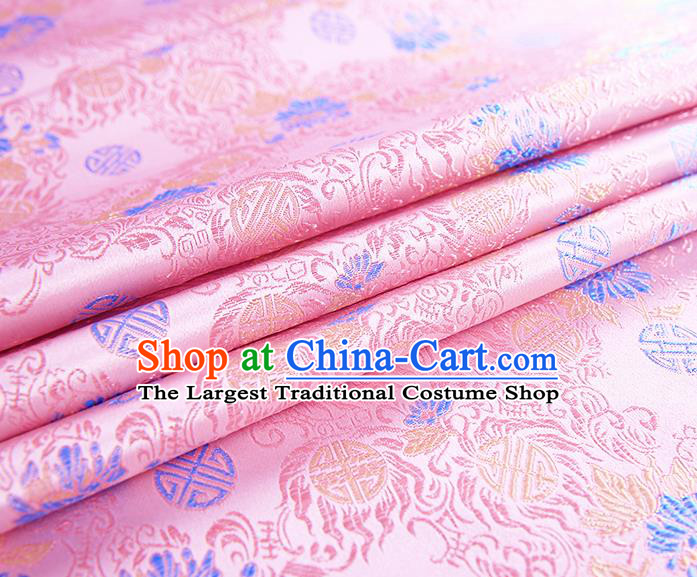 Chinese Traditional Pink Satin Classical Peony Pattern Design Brocade Fabric Tang Suit Material Drapery