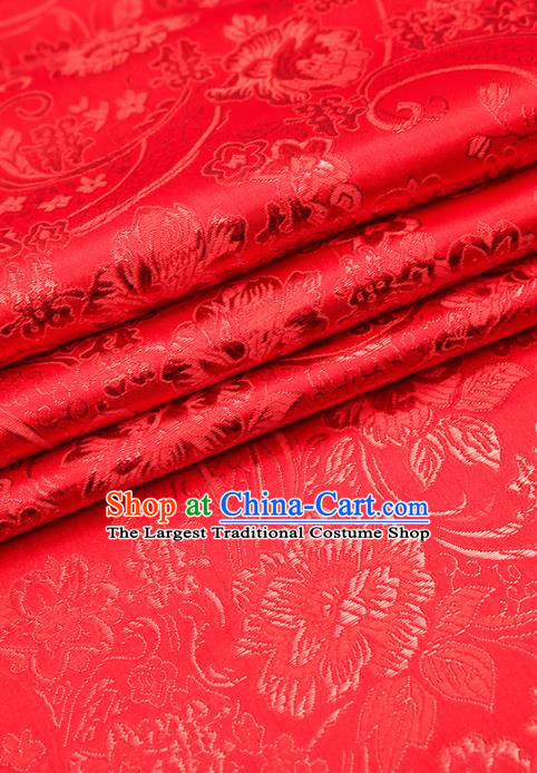 Chinese Traditional Satin Classical Peony Pattern Design Red Brocade Fabric Tang Suit Material Drapery