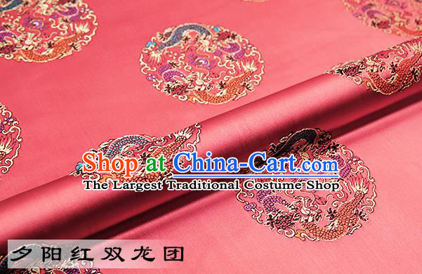 Chinese Traditional Pink Satin Classical Dragons Pattern Design Brocade Fabric Tang Suit Material Drapery