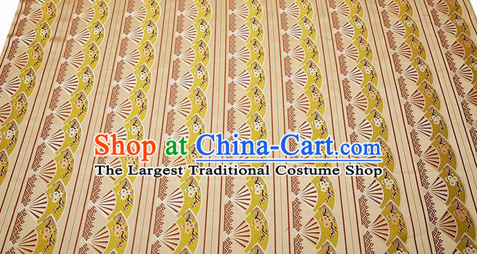 Chinese Traditional Classical Embroidered Yellow Fans Pattern Design Brocade Fabric Cushion Material Drapery