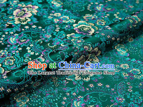 Green Brocade Chinese Traditional Garment Fabric Classical Peony Pattern Design Satin Cushion Material Drapery