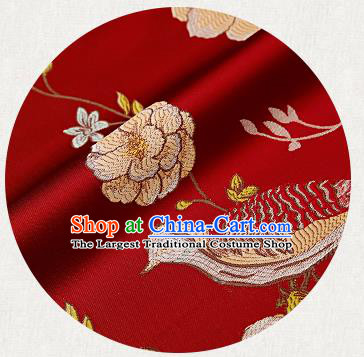 Embroidery Birds Red Brocade Chinese Traditional Garment Fabric Satin Cushion Material Drapery