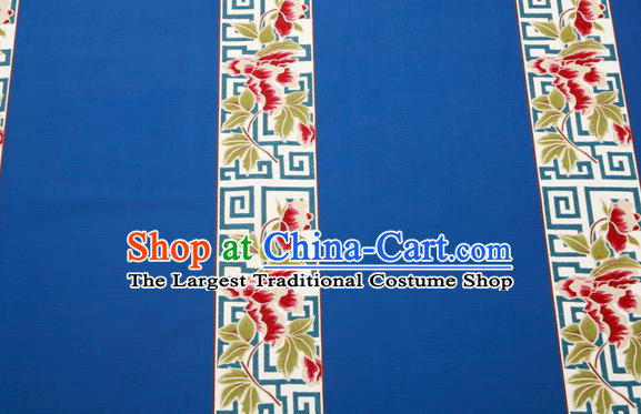 Top Grade Classical Peony Pattern Blue Brocade Chinese Traditional Garment Fabric Cushion Satin Material Drapery