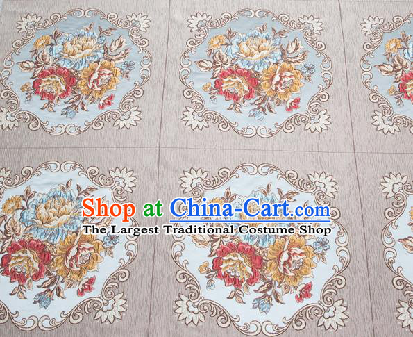 Top Grade Classical Flowers Pattern Grey Brocade Chinese Traditional Garment Fabric Cushion Satin Material Drapery