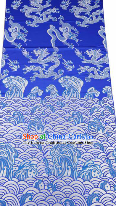 Top Grade Classical Dragons Pattern Blue Brocade Chinese Traditional Garment Fabric Cushion Satin Material Drapery